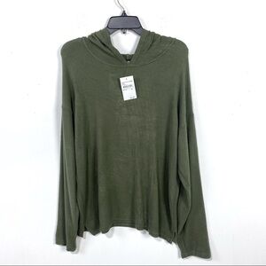 NEW CENY Cozy Fleece Relaxed Fit Hoodie Sweatshirt Long Sleeve In Olive Size L